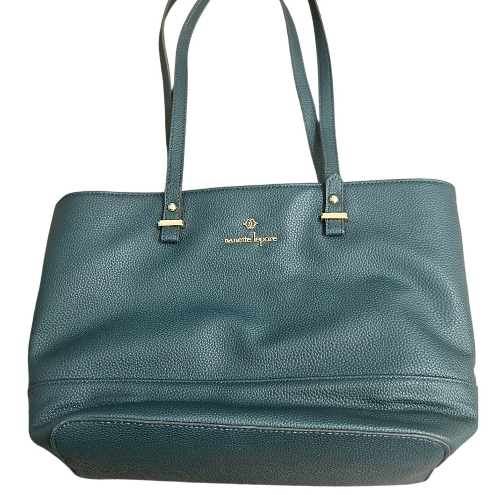 Nanette Lepore Blue Pebbled Faux Leather Tote Bag Shoulder Bag Structured Chic